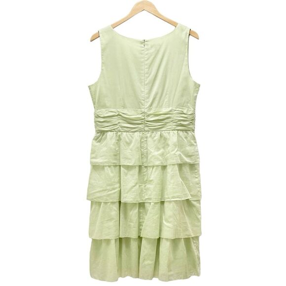 NWT Talbots Sleeveless Dress Women's Size 14 Tiered Ruffled Cotton Celery Green - Picture 2 of 12